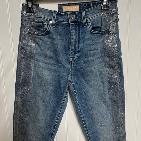 NWT 7 FOR ALL MANKIND B(air) High-waist Ankle Skinny Jeans 27 Glitter - Picture 7 of 13